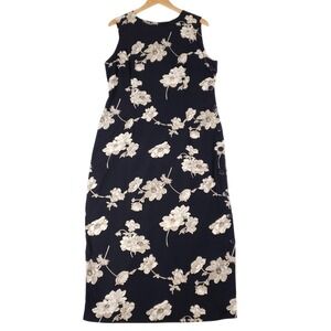 R&K Originals Floral Sheath Dress 14 Black Beige Sleeveless Midi